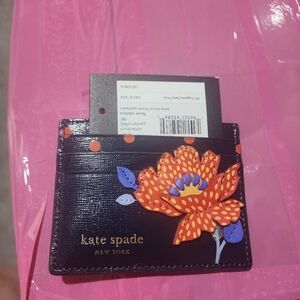 kate spade Blue Card Holder with Orange Floral Applique